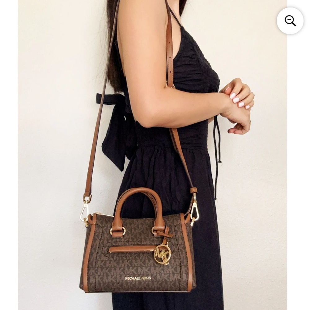 NWT Michael Kors Brown Logo Satchel With Crossbody Shoulder Strap